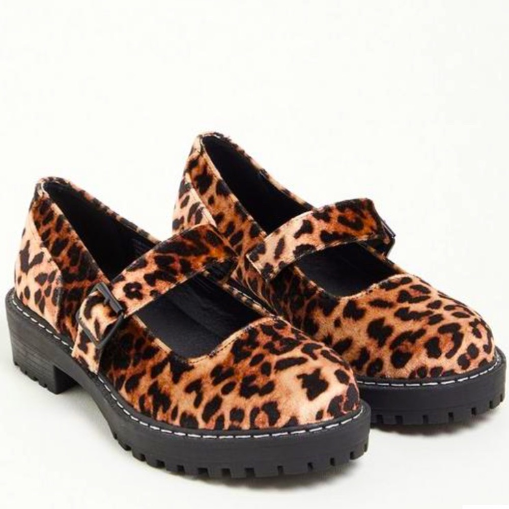 Lug Sole Leopard Mary Janes